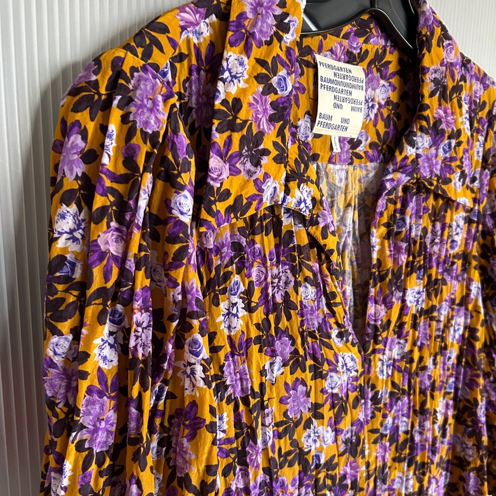 Baum und Pferdgarten Purple Floral Midi Dress in Mustard